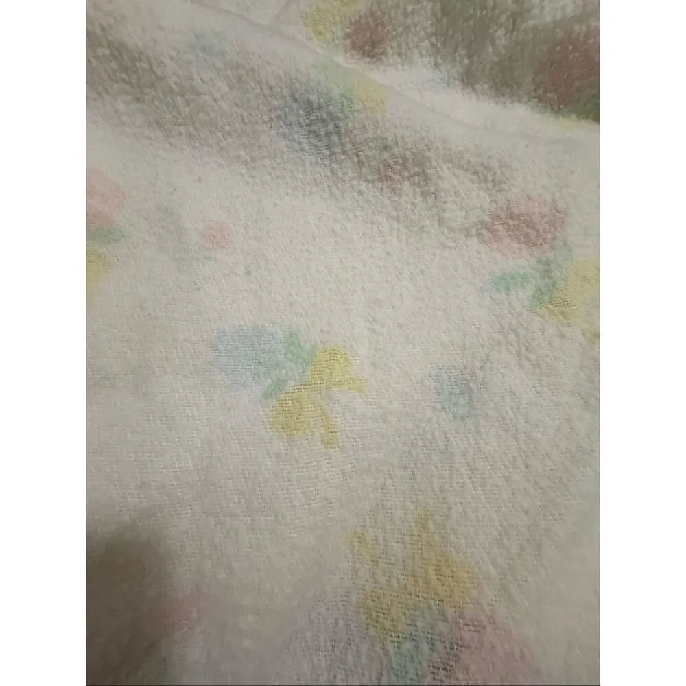 Baby Pepperell Waffle Weave Crib Blanket Satin Trim Edge 35 x 47 Floral Pastel